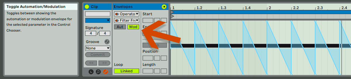 Ableton Modulation is marked with the arrow