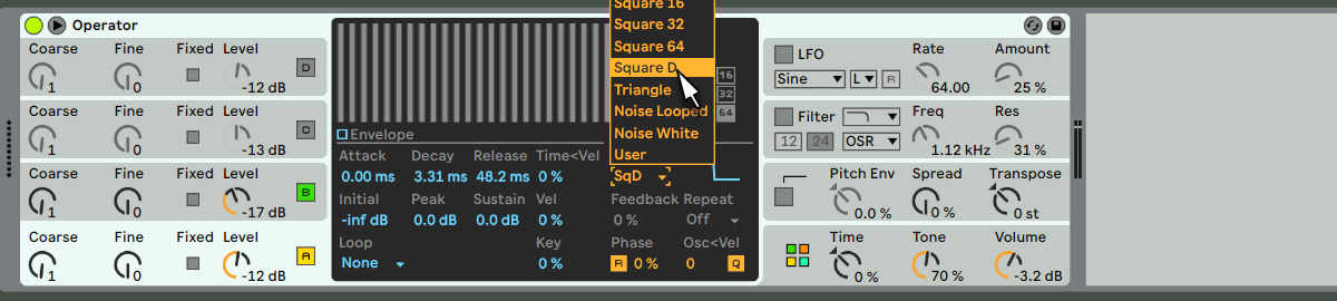 Change the oscillator to the square wave