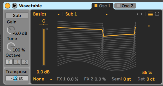 Ableton's Wavetable synth - oscillator for bass